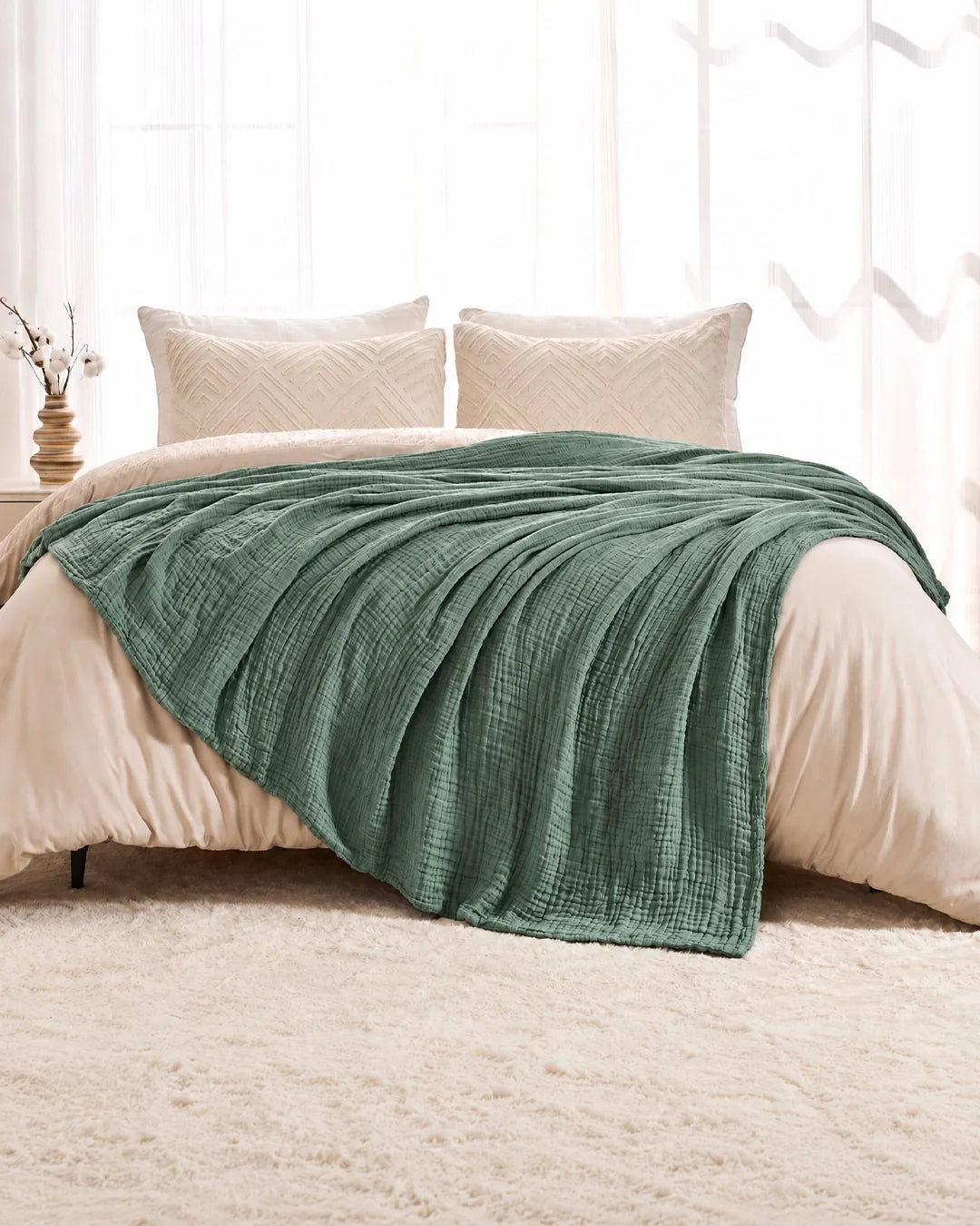 Muslinfilten – 100 % bomullsmuslin – Mörkgrön